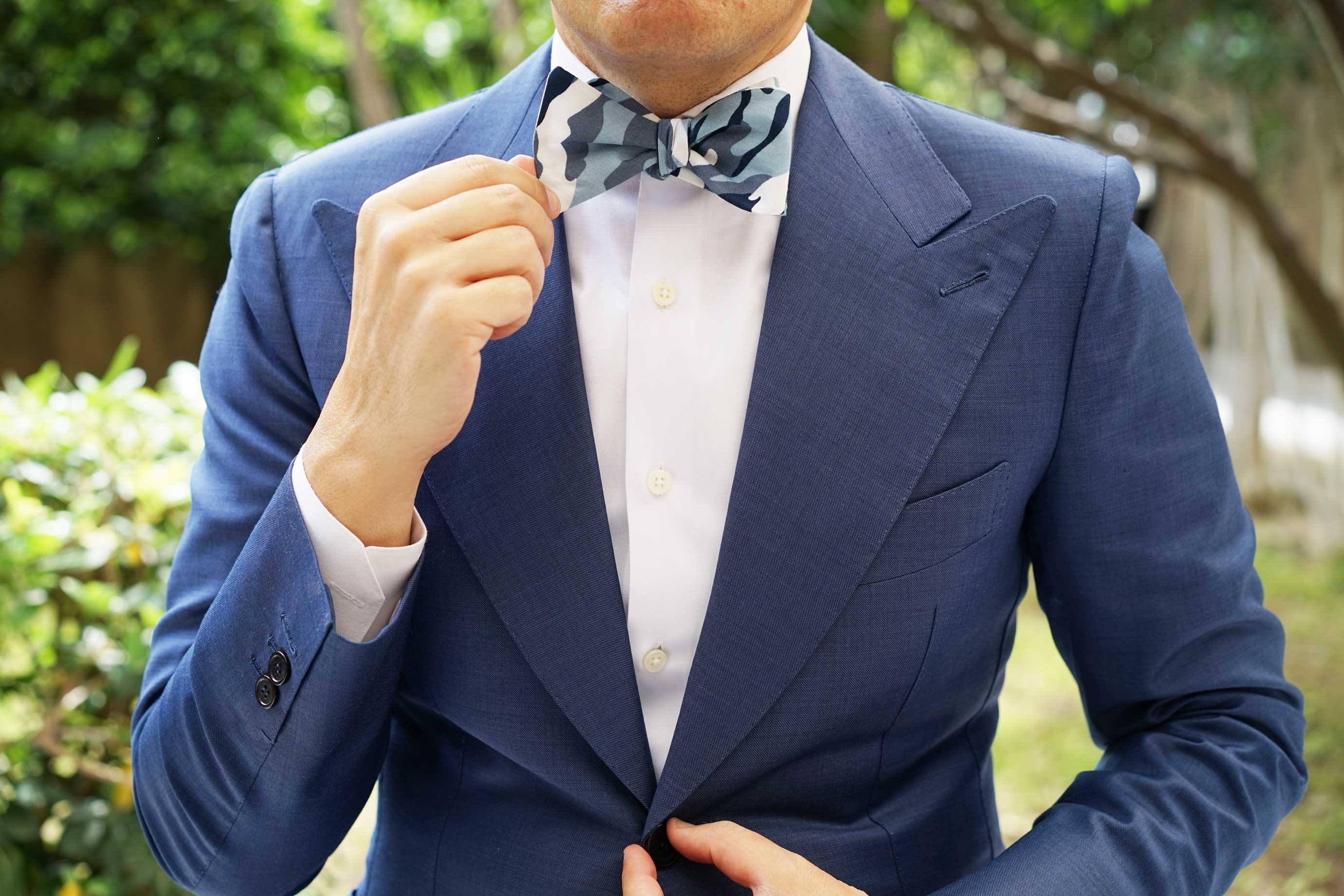 Sea Blue Camo Self Bow Tie