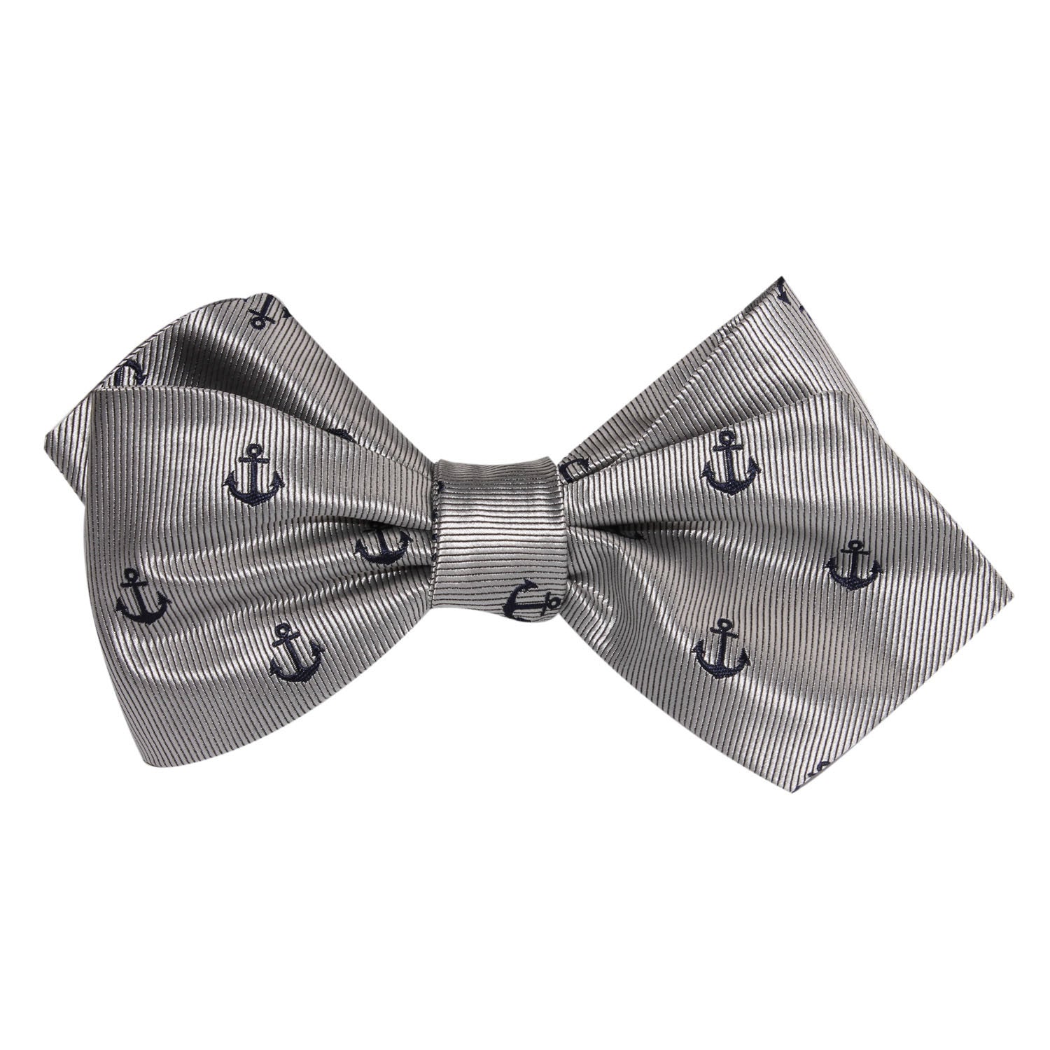 The OTAA Light Grey with Navy Blue Anchors Self Tie Diamond Tip Bow Tie