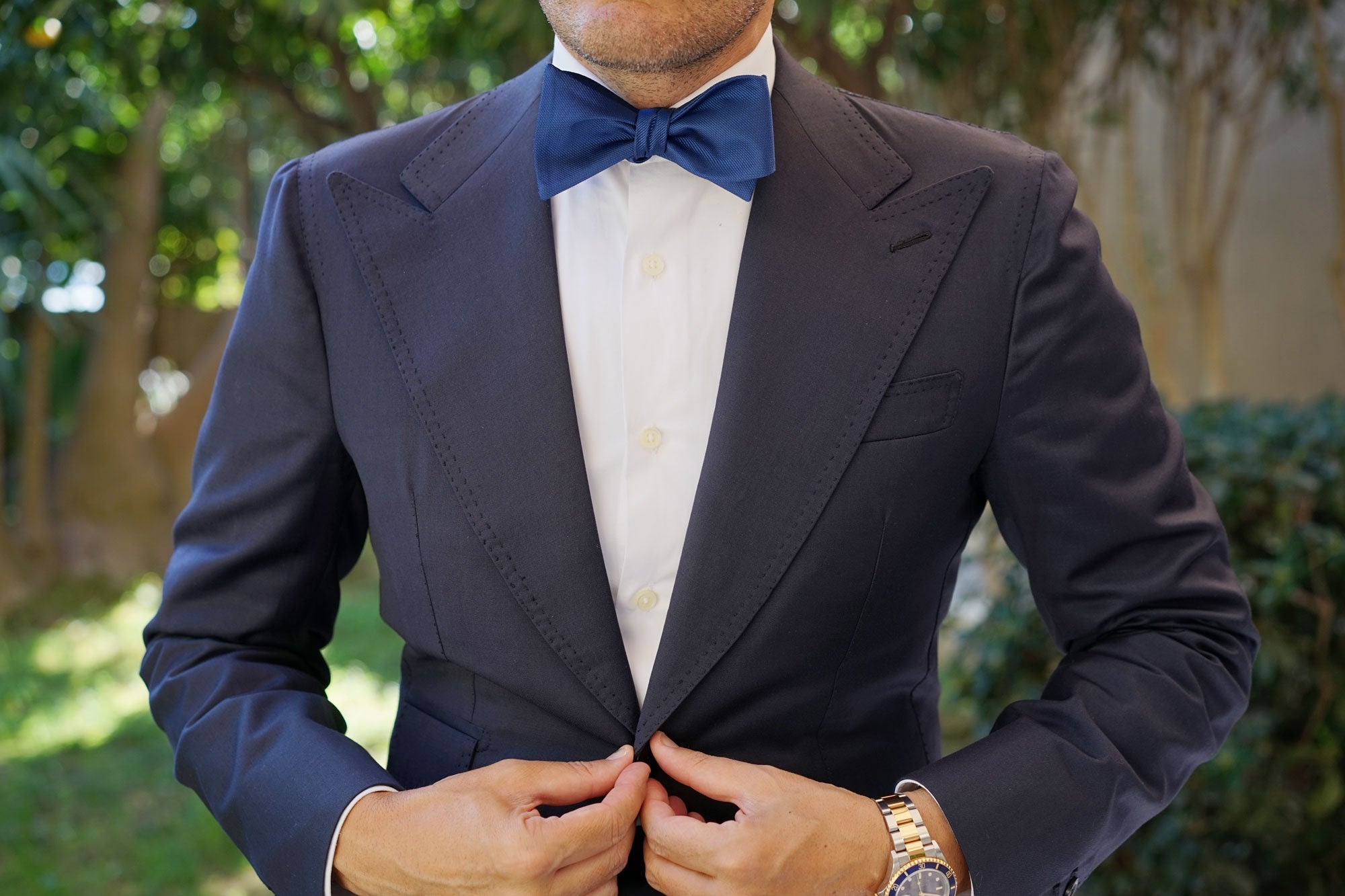 Ultramarine Classic Navy Blue Weave Self Bow Tie