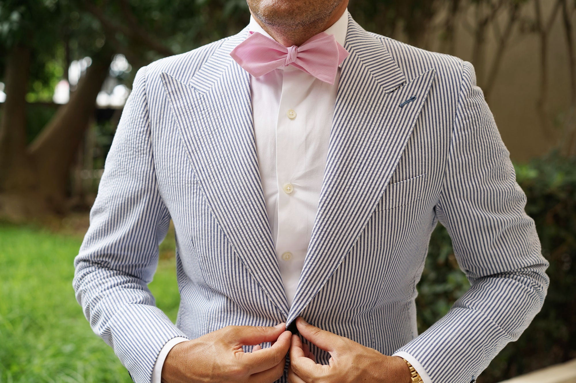 Light Pink Cotton Pinstripes Self Tie Diamond Bow Tie