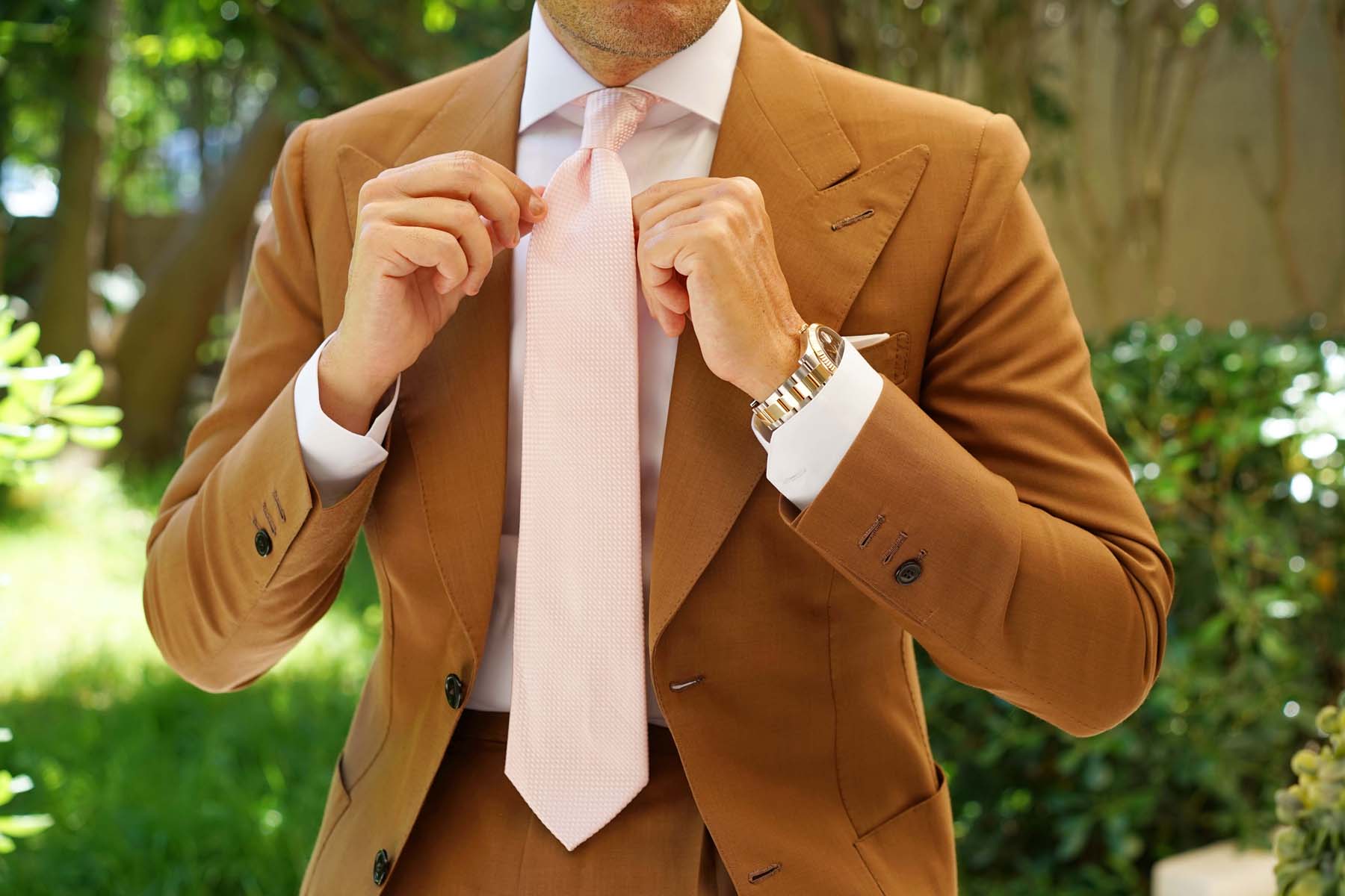 Pink Basket Weave Checkered Necktie