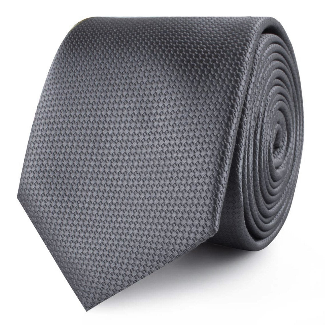 Slate Grey Charcoal Basket Weave Skinny Tie