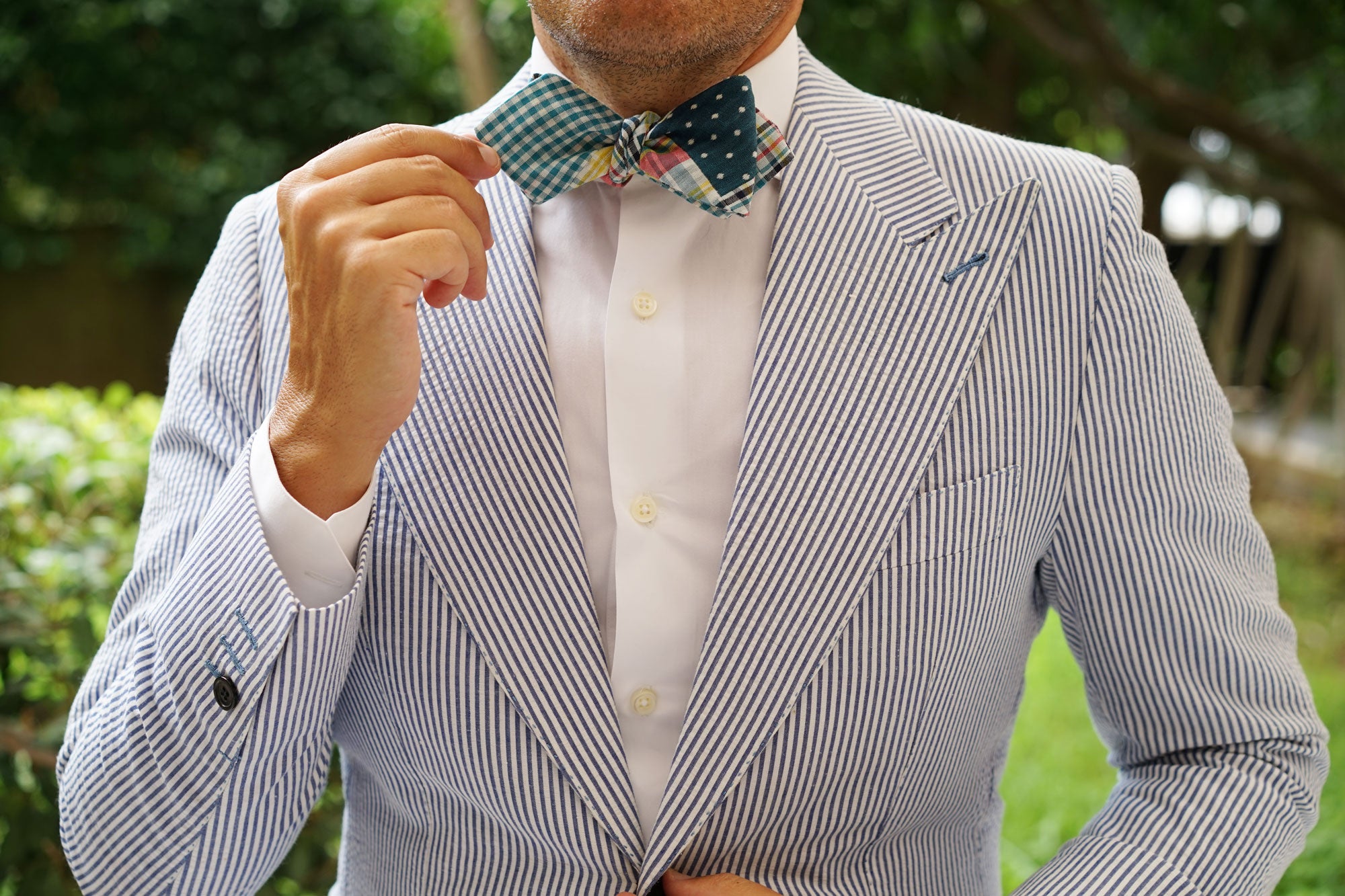 Plaid Blue Gingham Cotton Polka Dot Self Tie Diamond Bow Tie