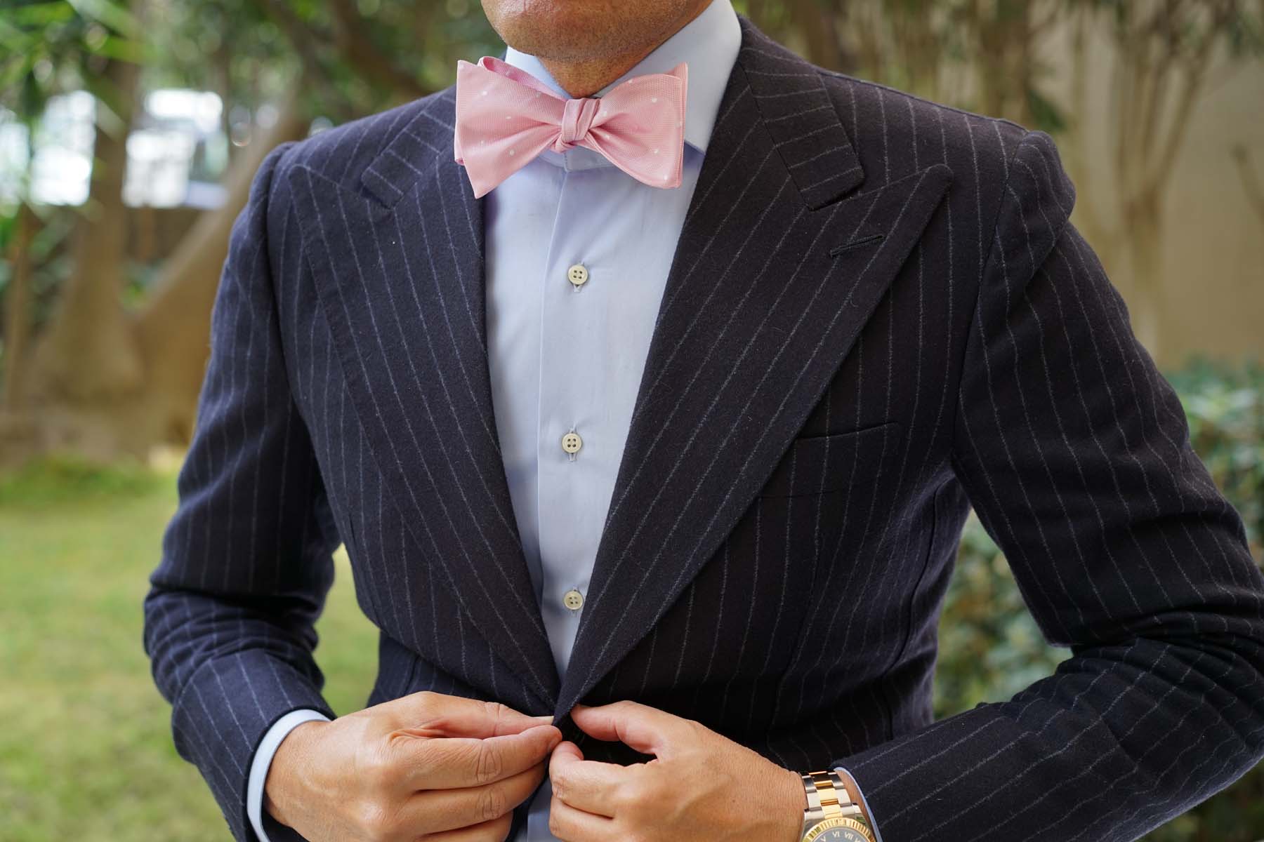 Baby Pink with White Polka Dots Self Tie Bow Tie