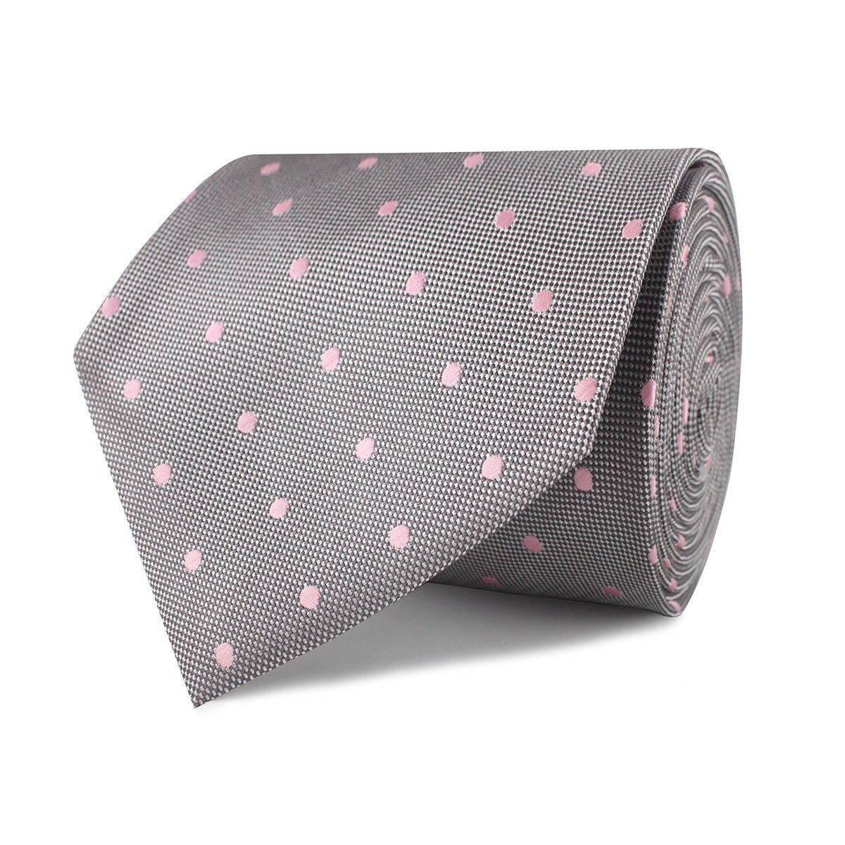 Grey with Baby Pink Polka Dots Necktie