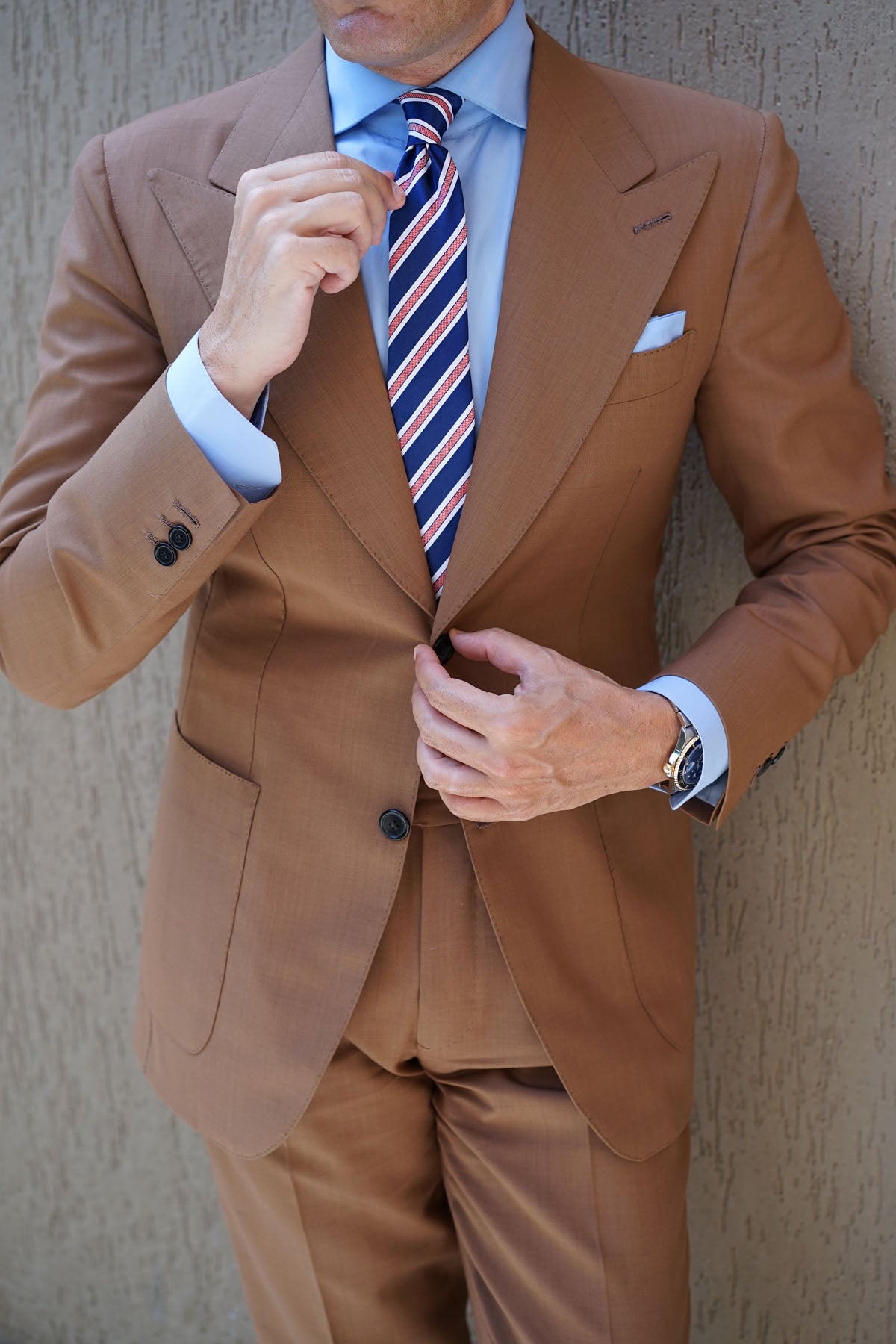 Navy Blue Skinny Tie with Red Stripes