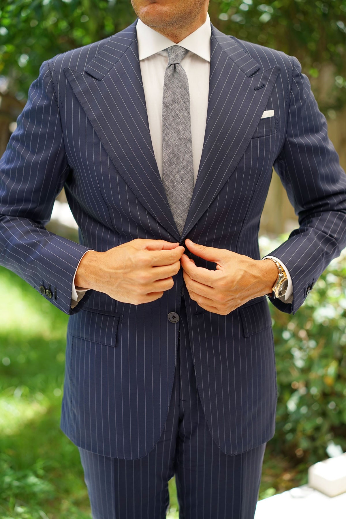 Navy Blue Linen Chambray Skinny Tie