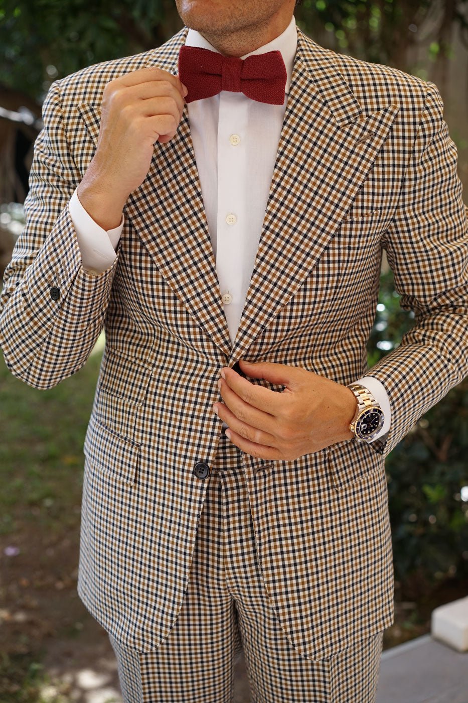 Burnt Burgundy Basket Weave Linen Bow Tie