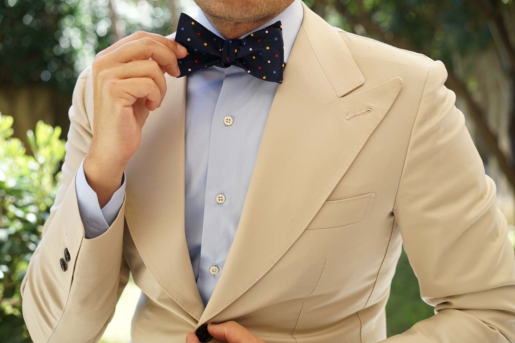 Navy Blue with Confetti Polka Dots Self Tie Bow Tie