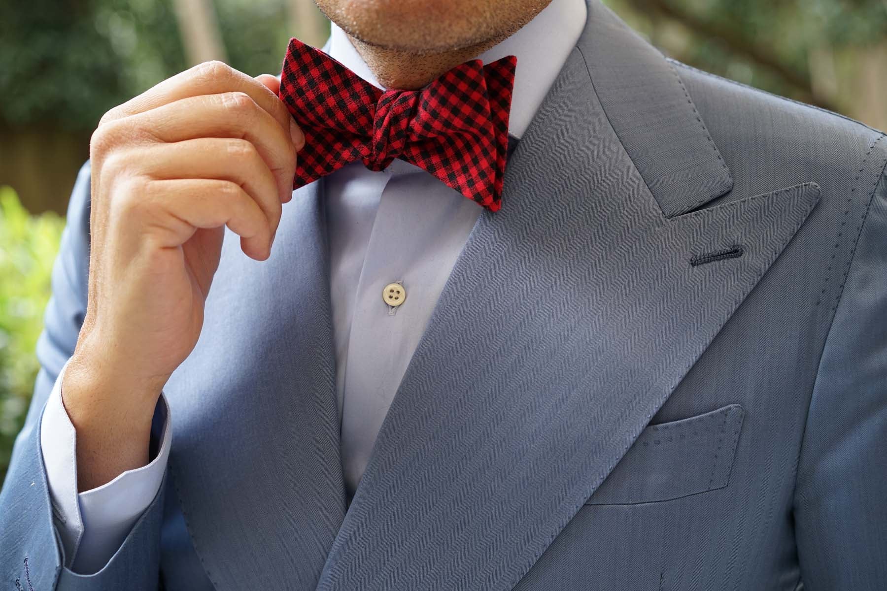 Red Belfast Gingham Self Bow Tie