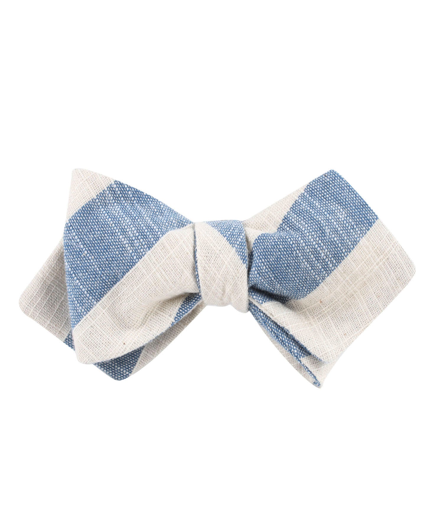 Kara Ada Light Blue Striped Linen Diamond Self Bow Tie