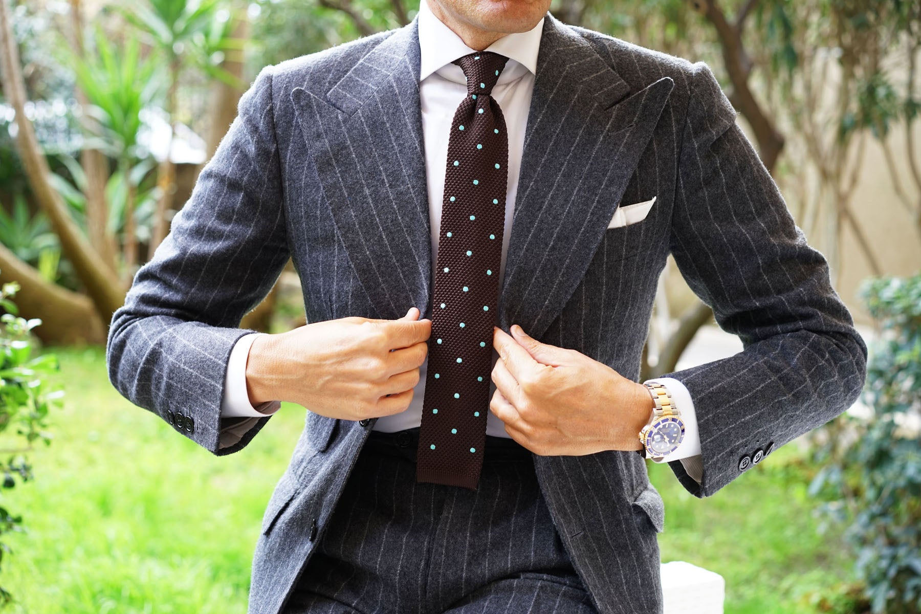 Bistre Brown with Powder Blue Polkadot Knitted Tie