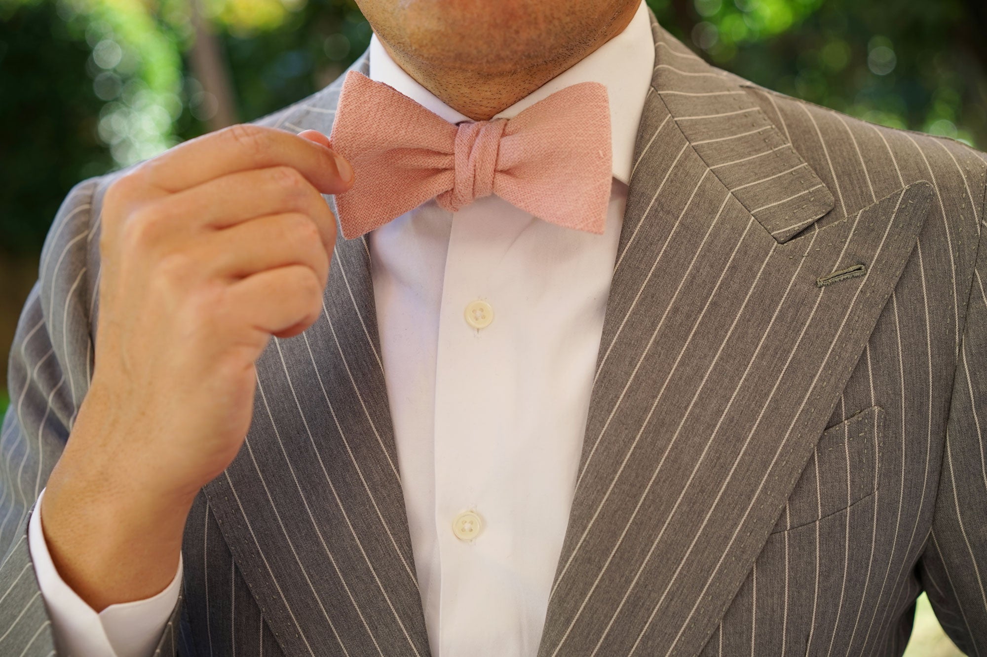 New York Dusty Nude Pink Linen Self Bow Tie