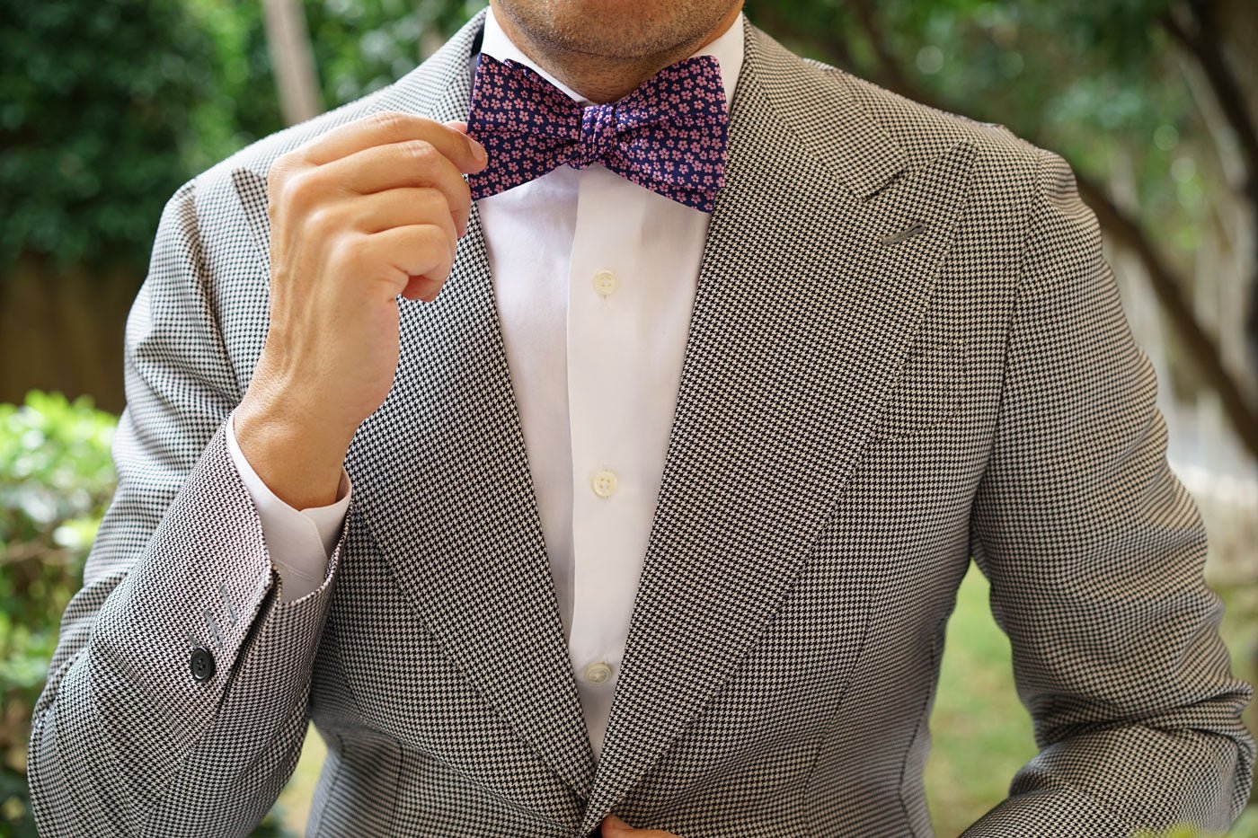 Pink Plum Blossom Floral Self Bow Tie