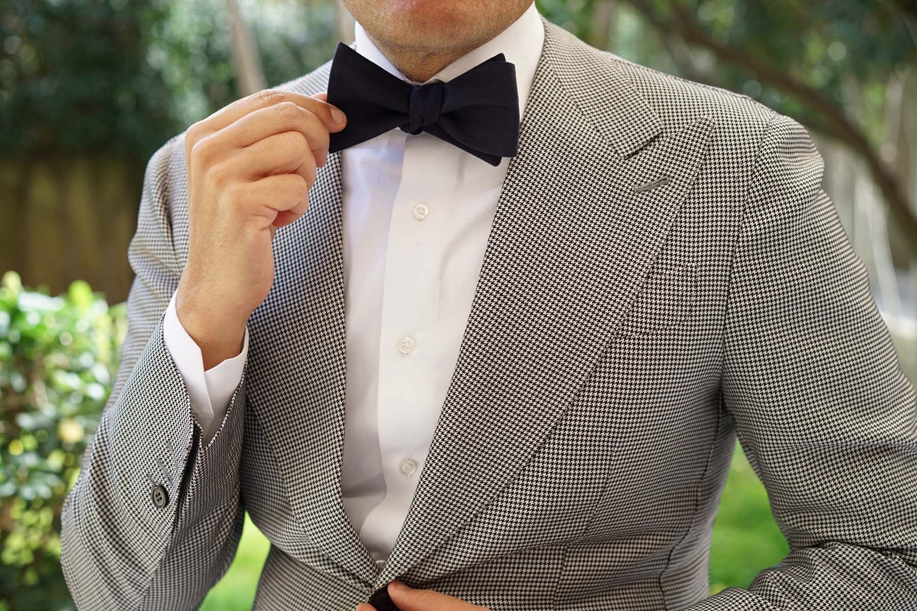 Navy Blue Cotton Self Tie Bow Tie