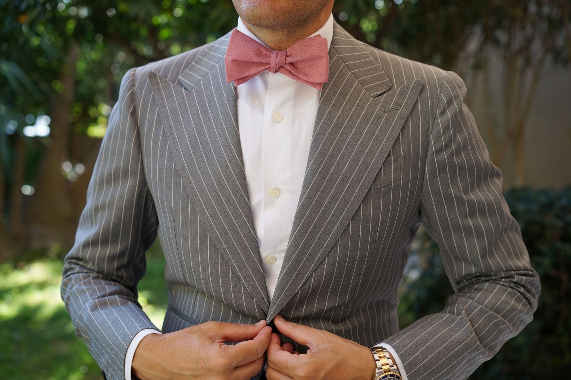 Dusty Rose Pink Linen Self Bow Tie