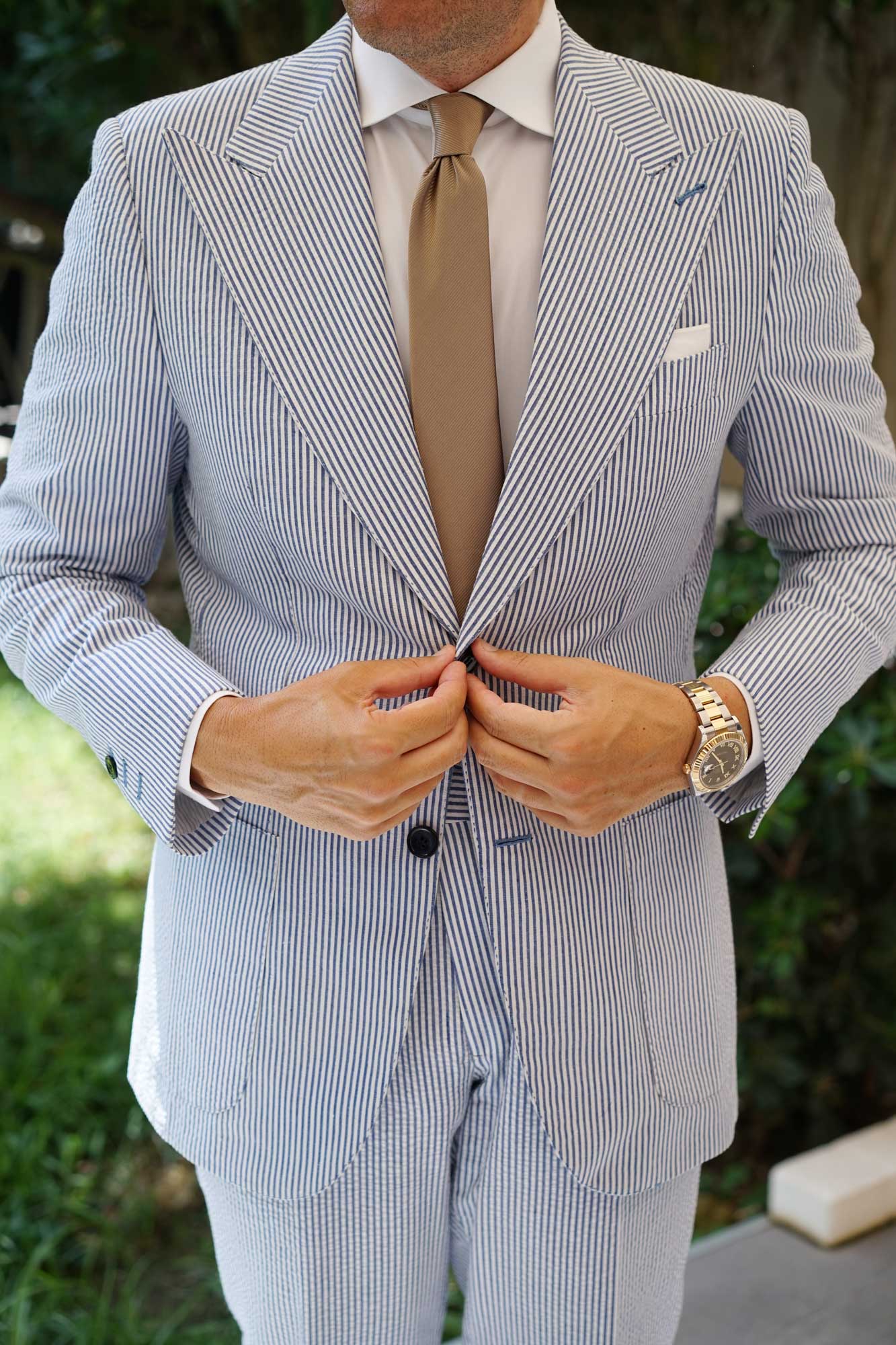 Dune Beige Brown Twill Skinny Tie