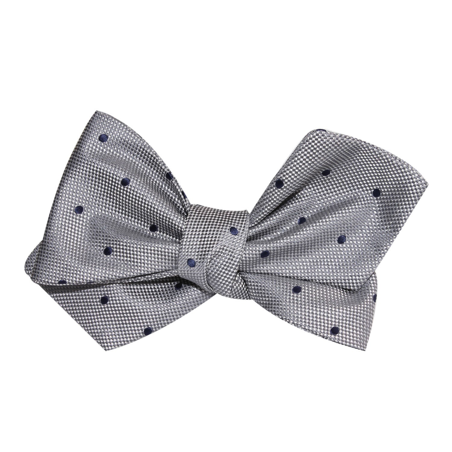 Grey with Oxford Navy Blue Polka Dots Self Tie Diamond Tip Bow Tie