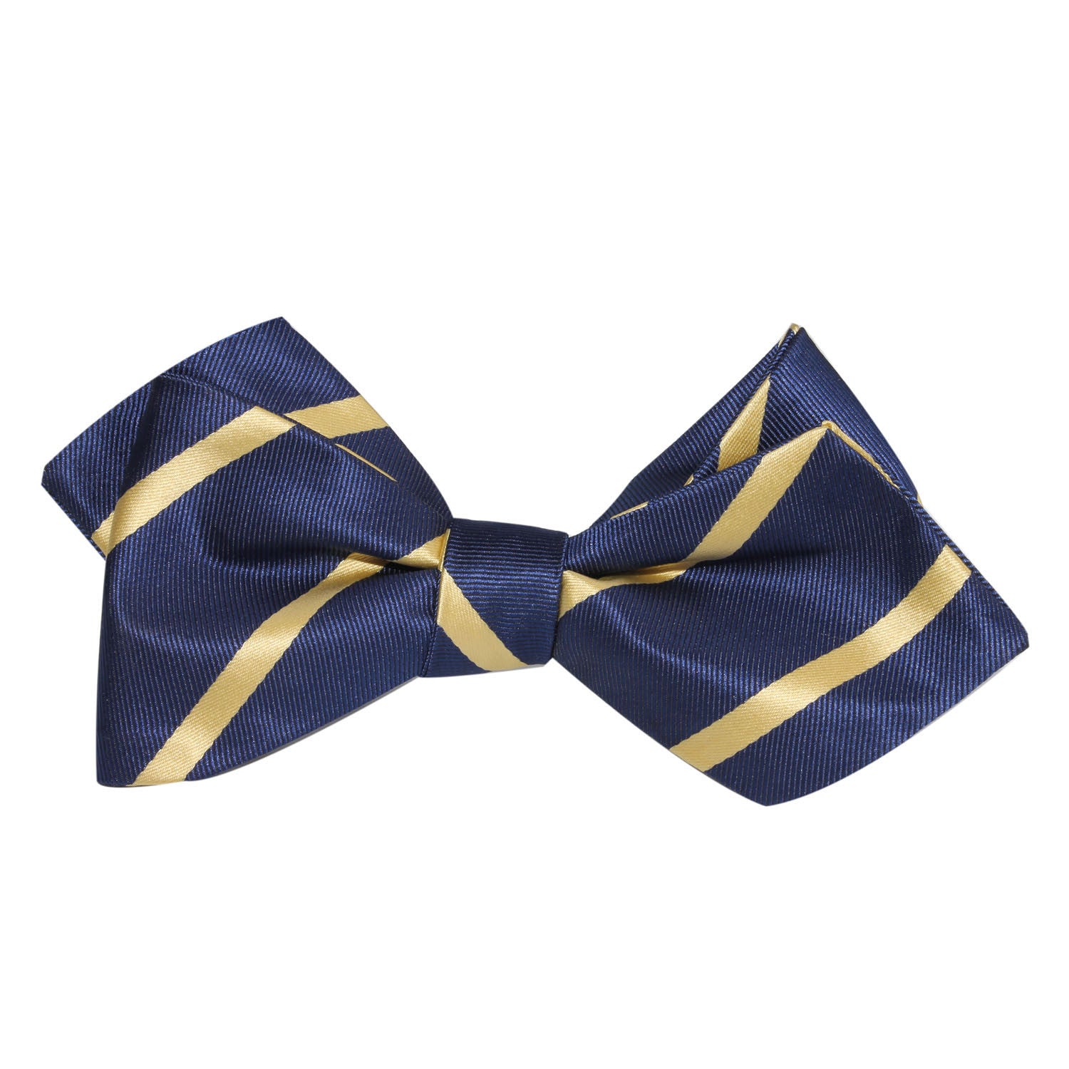 Navy Blue with Yellow Stripes Self Tie Diamond Tip Bow Tie