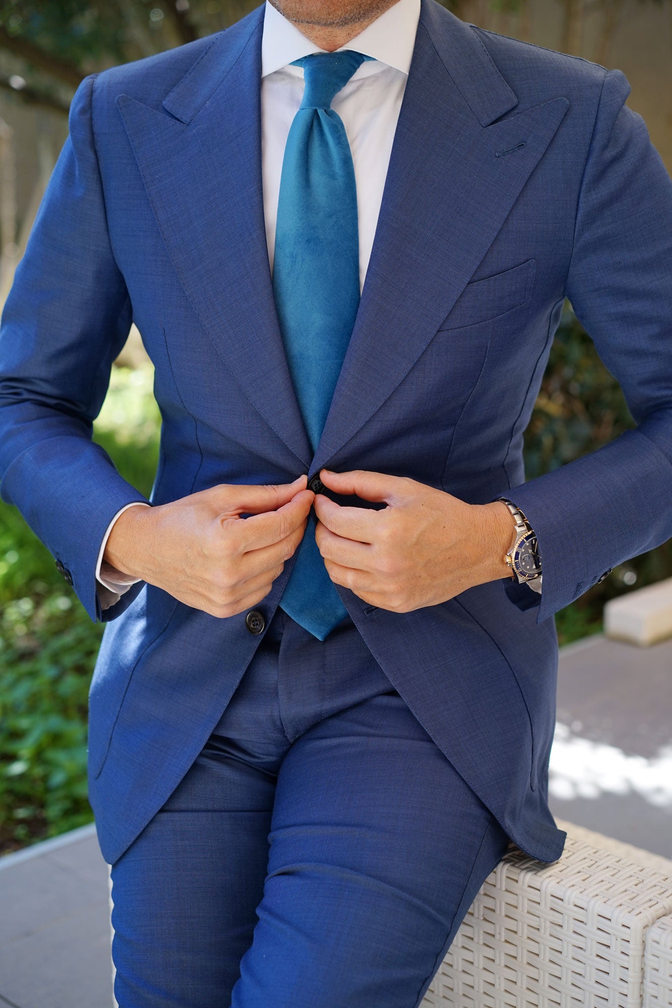 Teal Blue Velvet Necktie