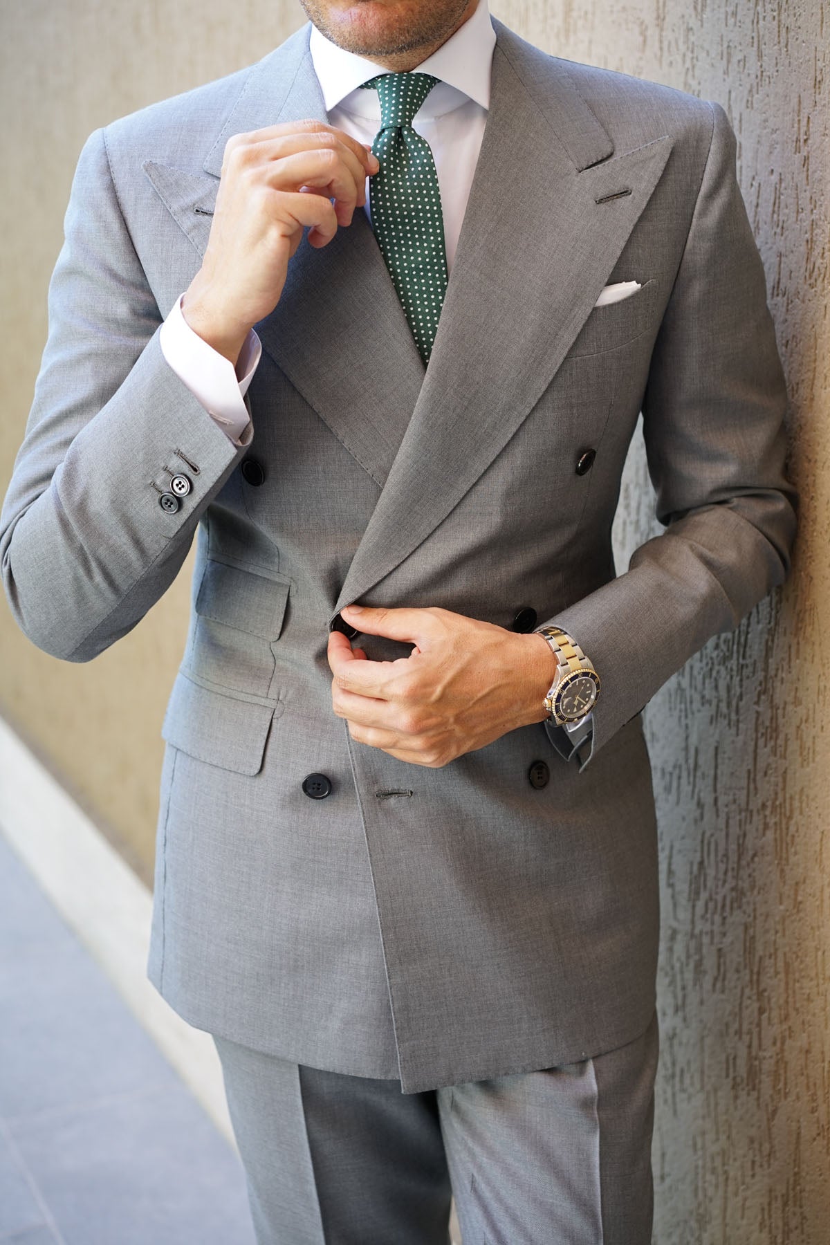 Olive Green Polka Dot Cotton Skinny Tie