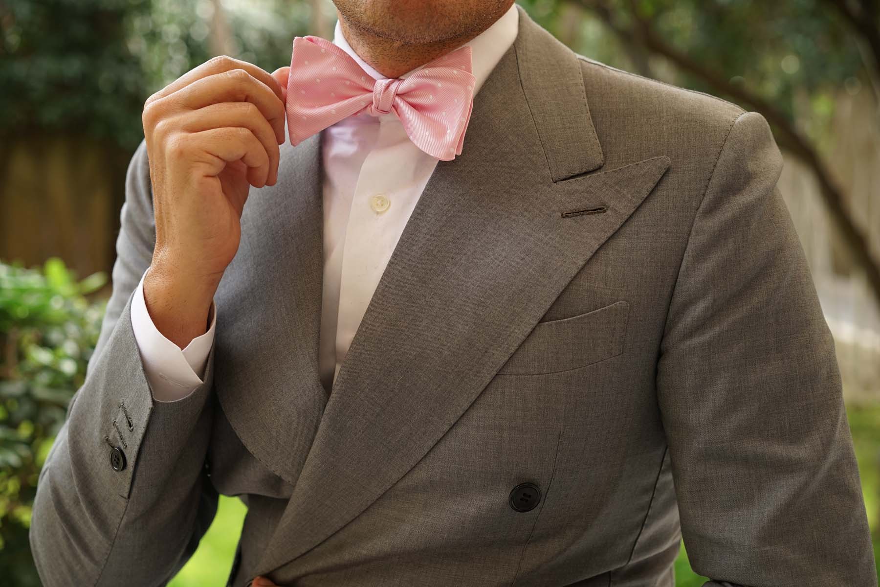 Soft Pink Polka Dots Self Bow Tie