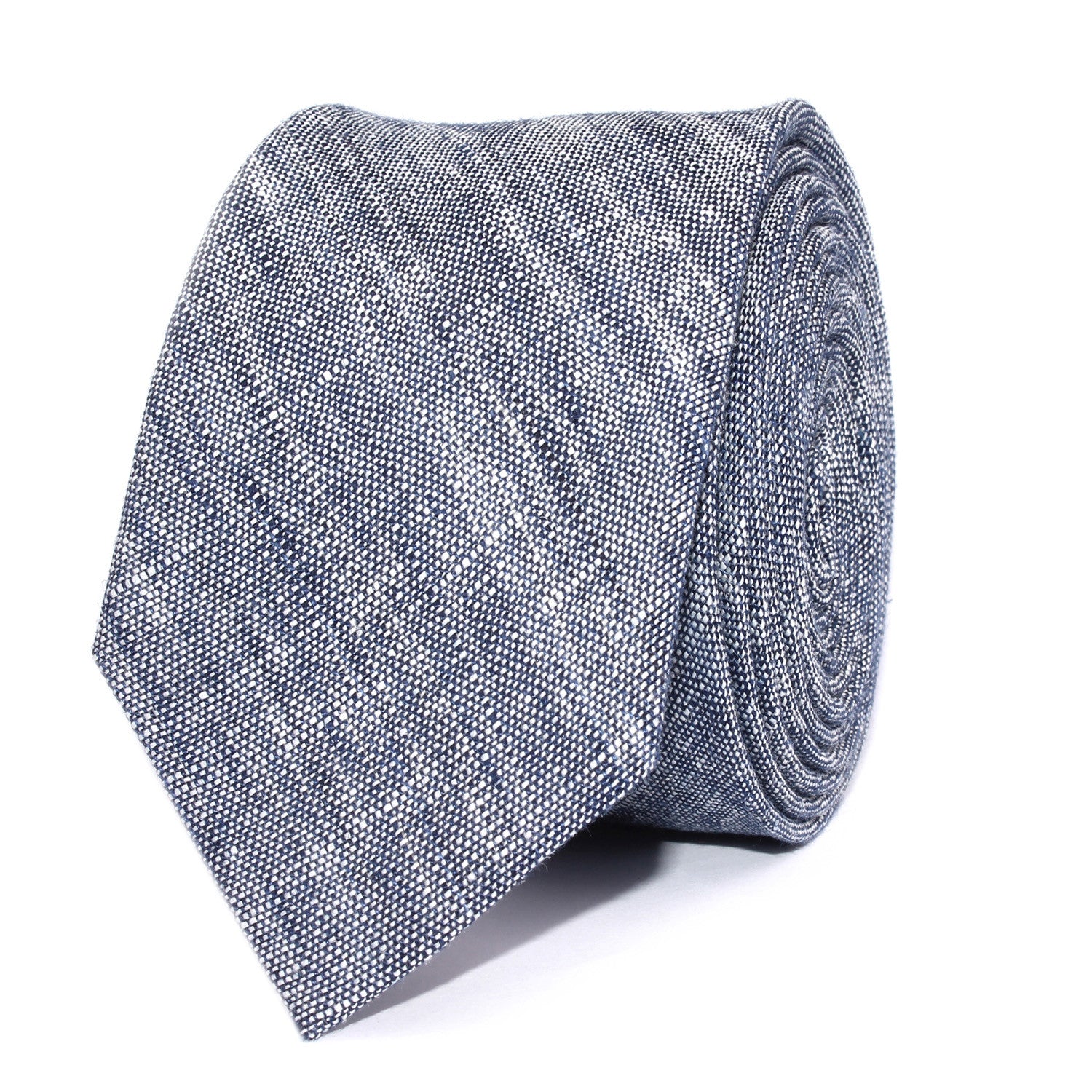 Navy Blue Linen Chambray Skinny Tie