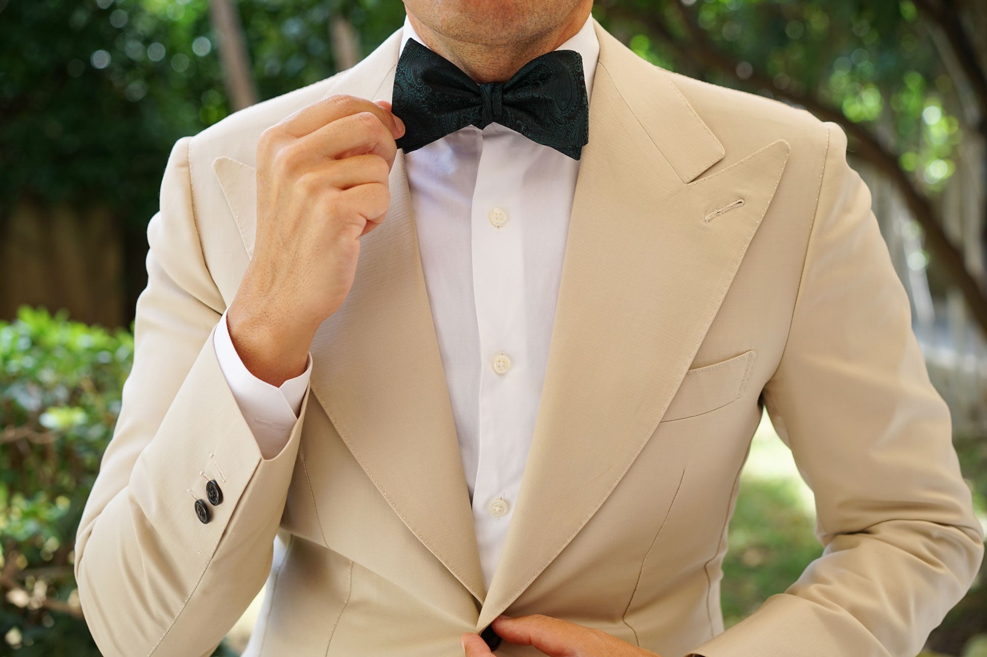 Emerald Green Paisley Self Bow Tie