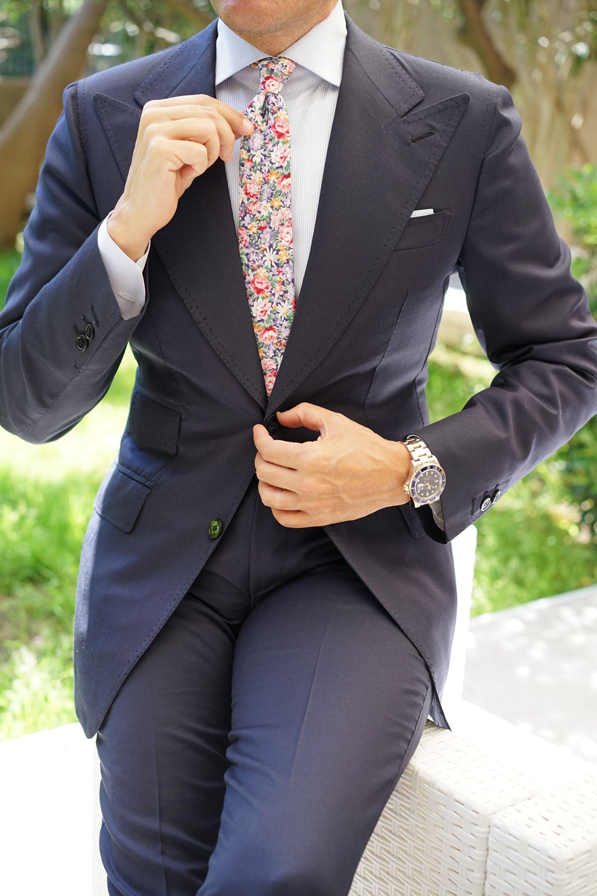 Purple Giverny Floral Skinny Tie