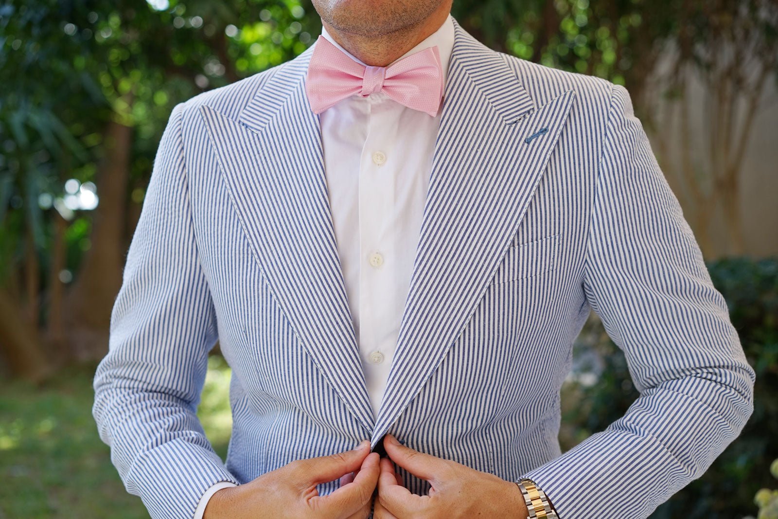 Peony Pink Basket Weave Self Bow Tie