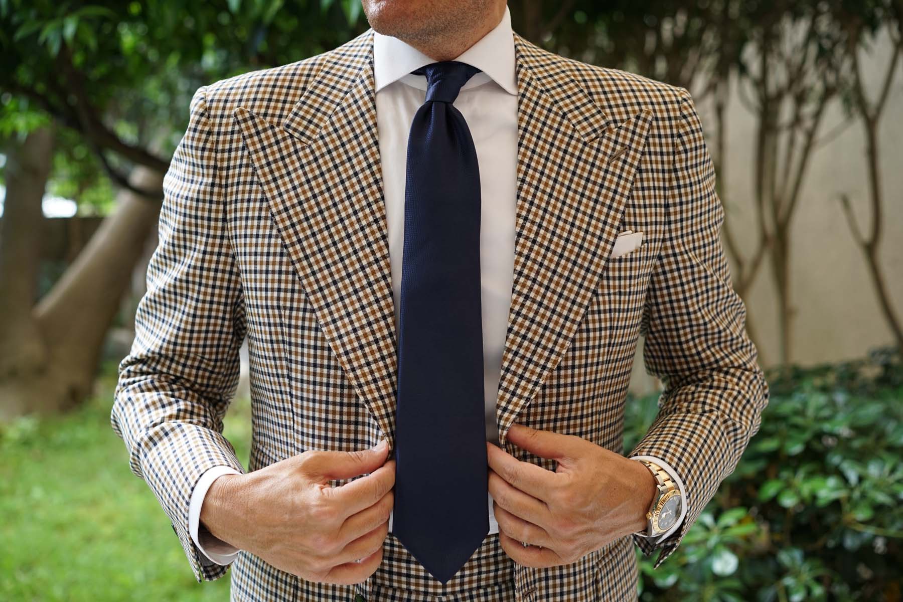 Navy Blue Basket Weave Necktie