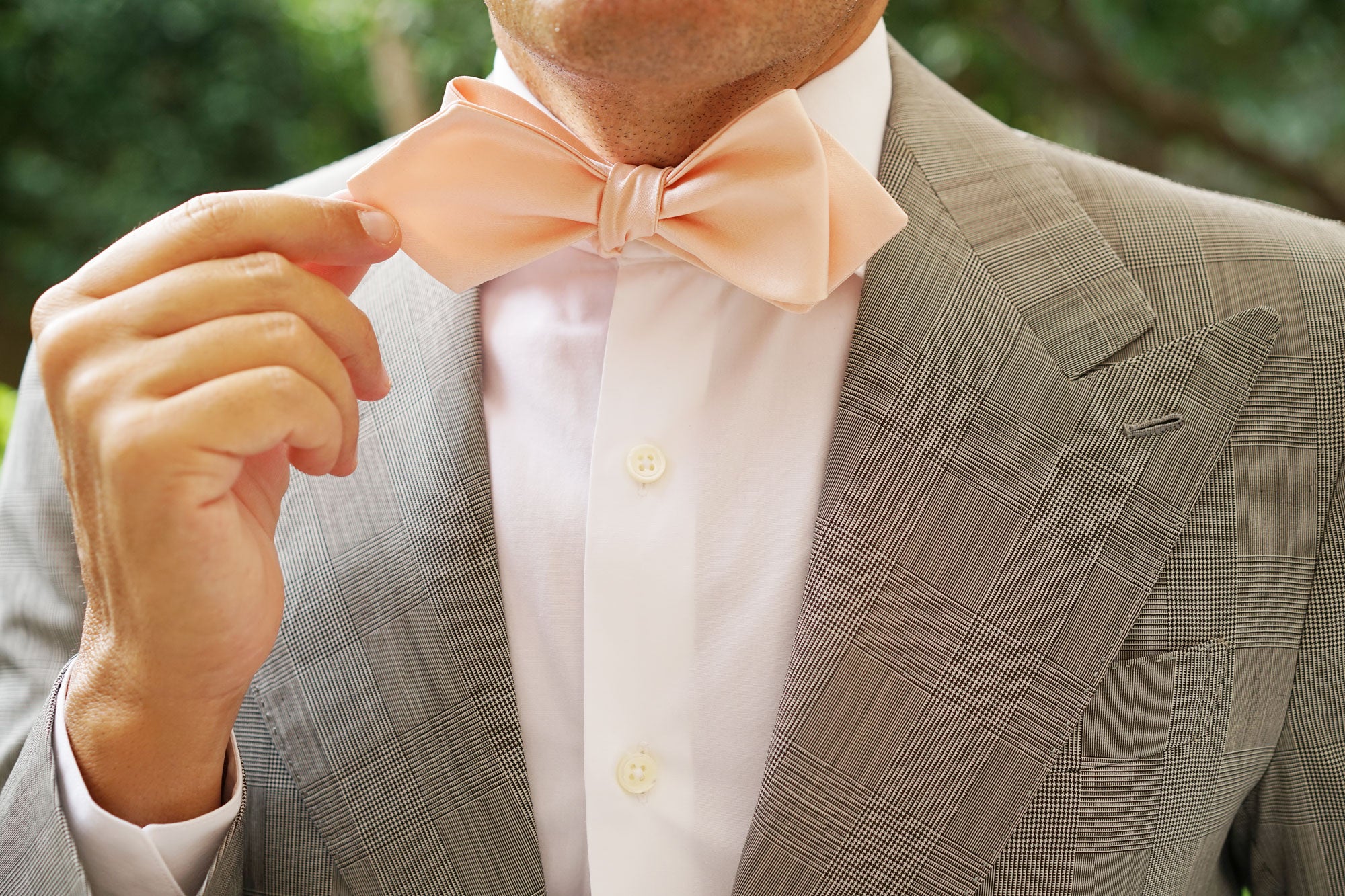 Peach Satin Self Tie Diamond Tip Bow Tie