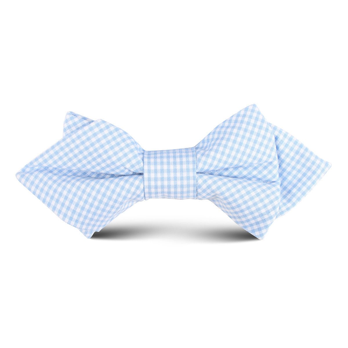 Light Blue Gingham Cotton Kids Diamond Bow Tie