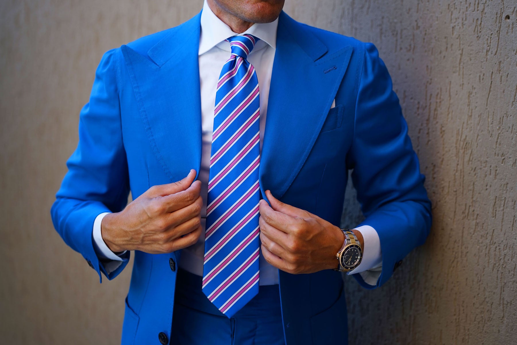 Light Blue Tie with Pink Stripes