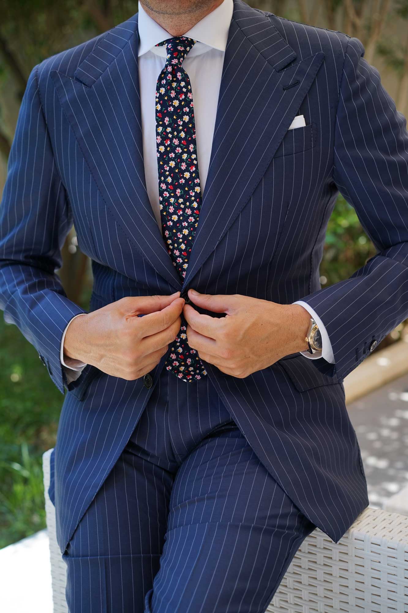 Navy Blue Liberty Floral Flower Skinny Tie