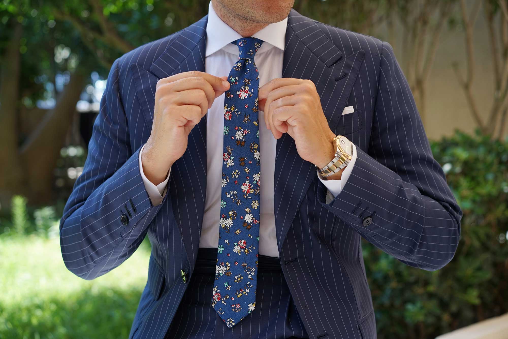 Floraison Carnivale Blue Floral Skinny Tie