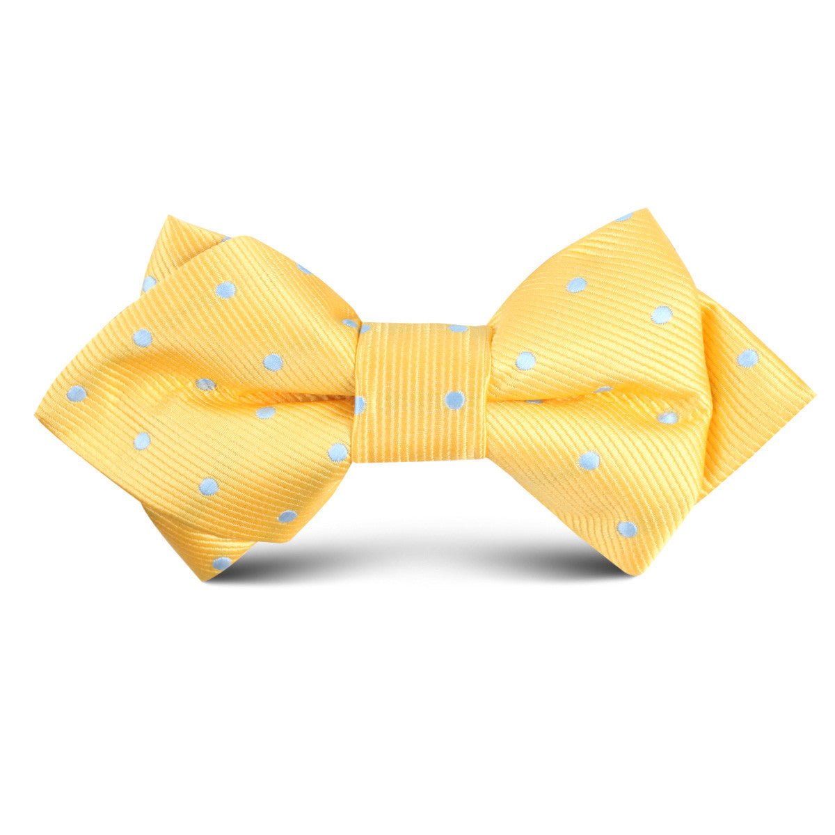 Yellow on Blue Pin Dots Kids Diamond Bow Tie