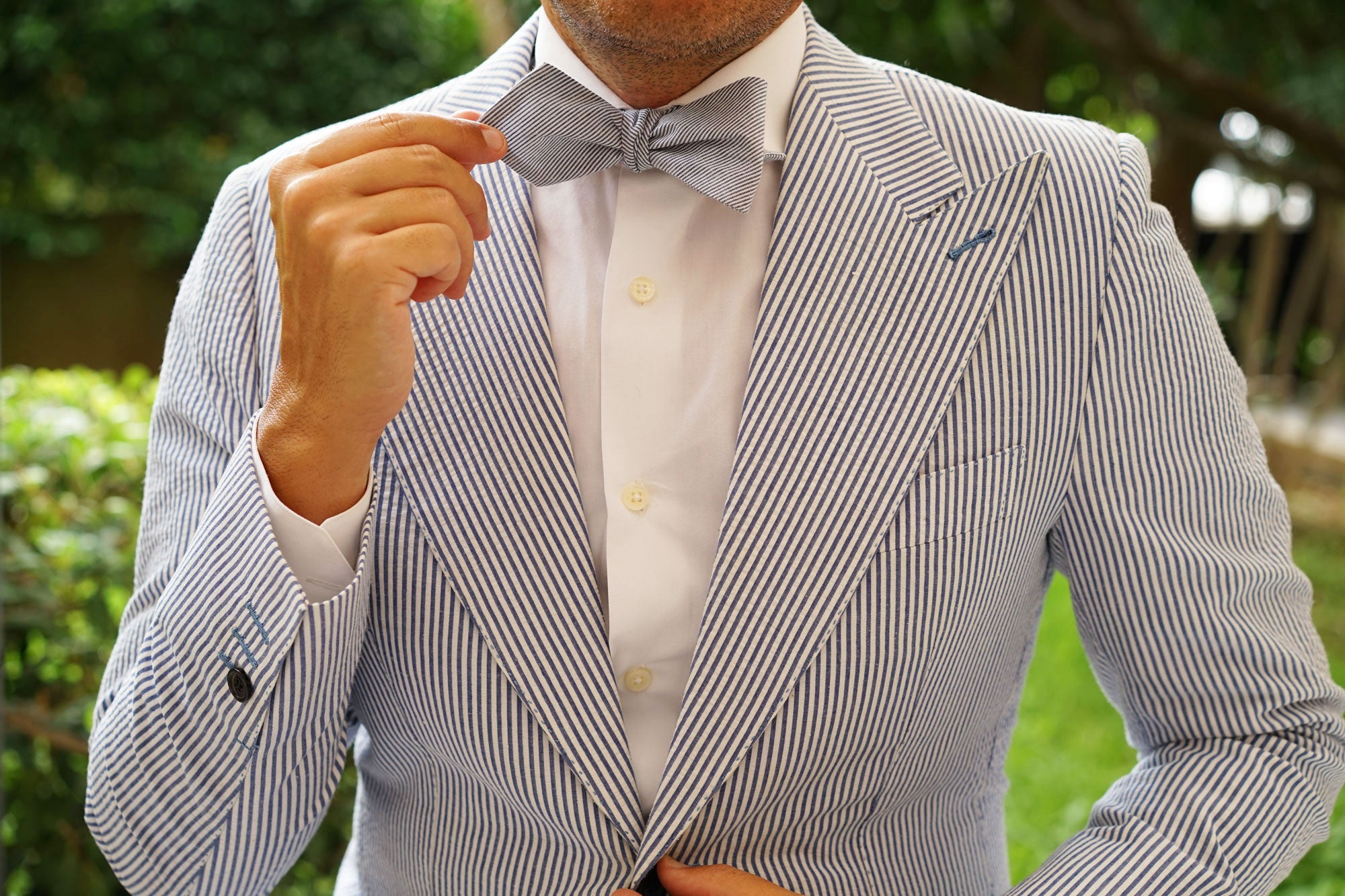 French Pinstripe Cotton Self Tie Diamond Bow Tie