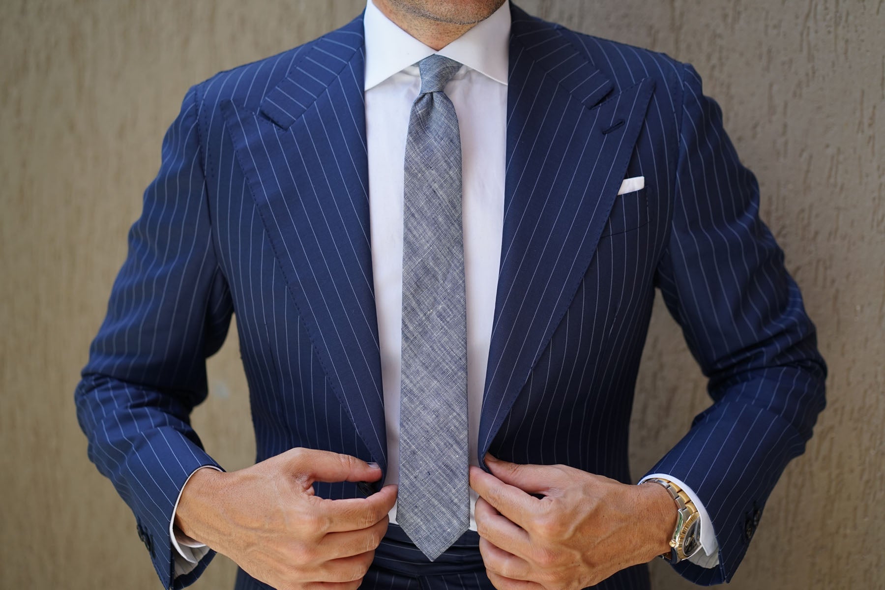 Navy Blue Linen Chambray Skinny Tie