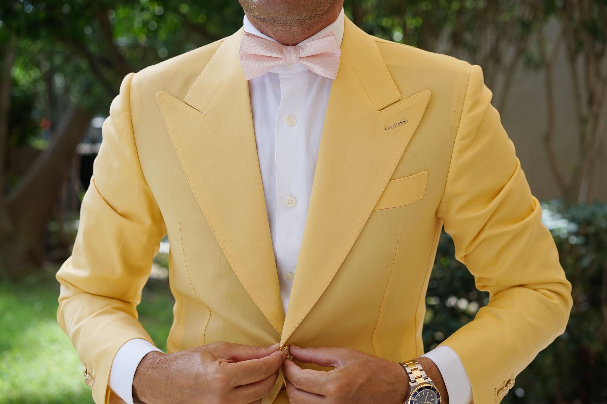 Blush Pink Basket Weave Bow Tie