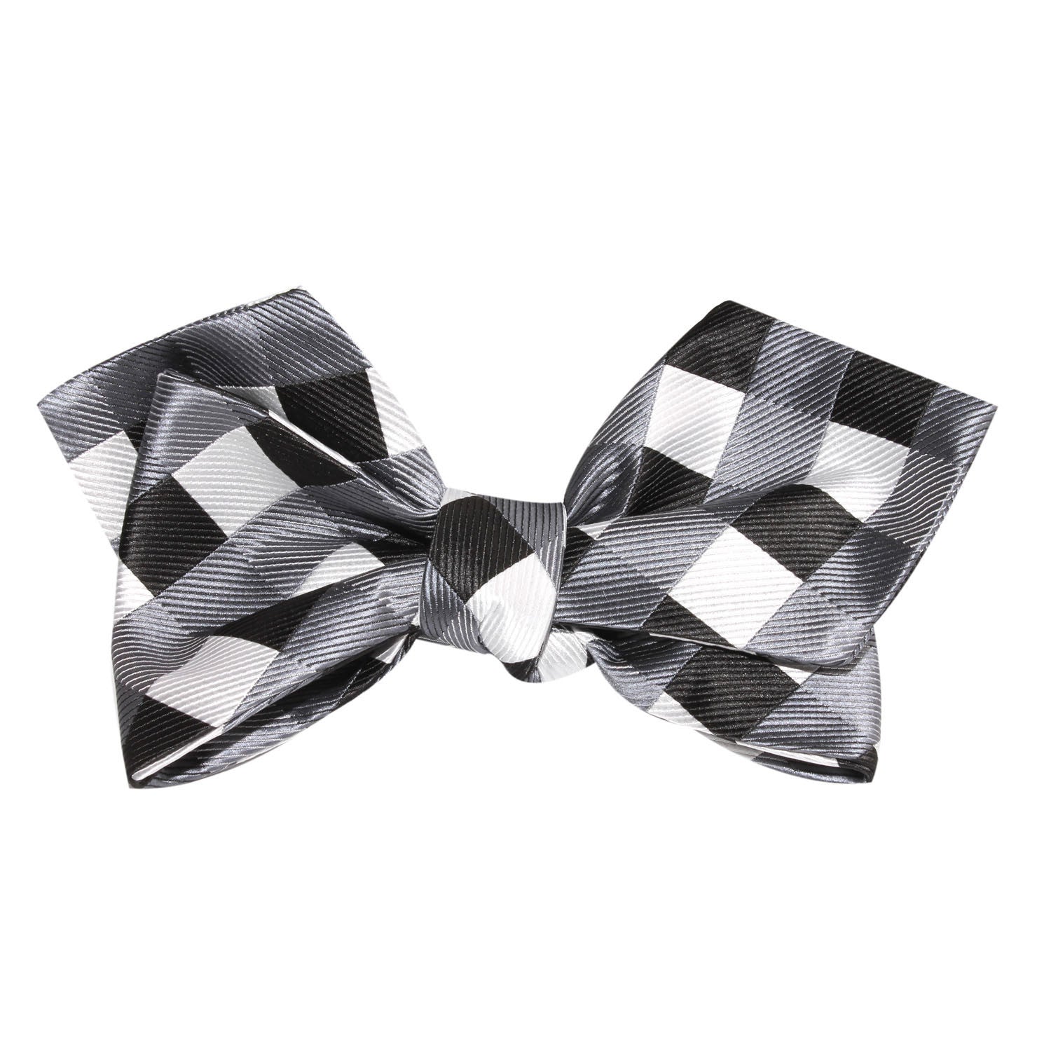 Black White Grey Checkered Self Tie Diamond Tip Bow Tie