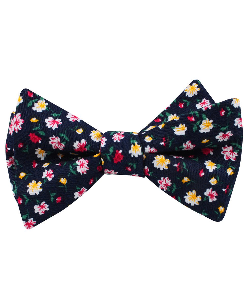 Navy Blue Liberty Floral Flower Self Bow Tie