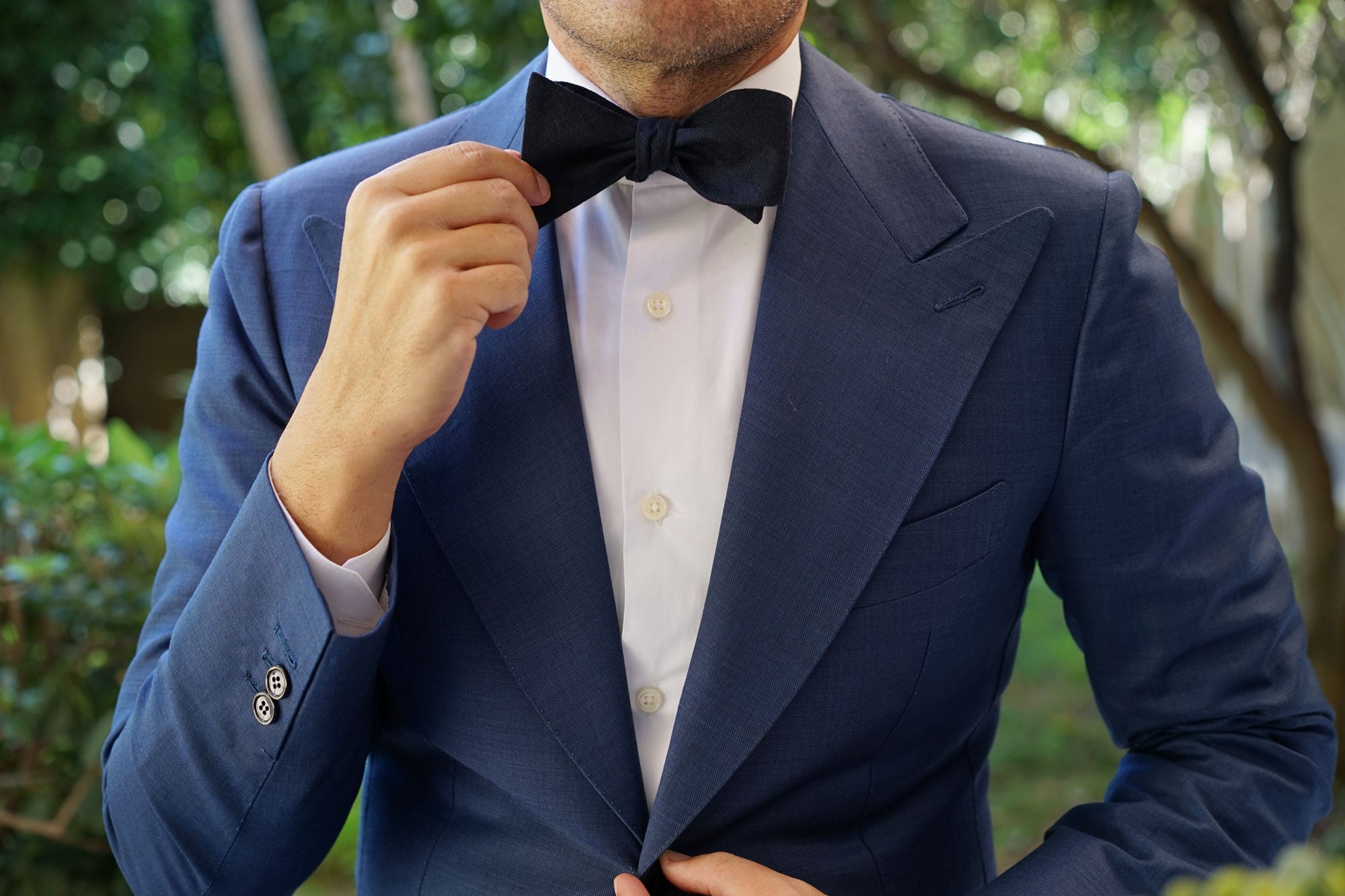 Dark Midnight Blue Linen Self Bow Tie