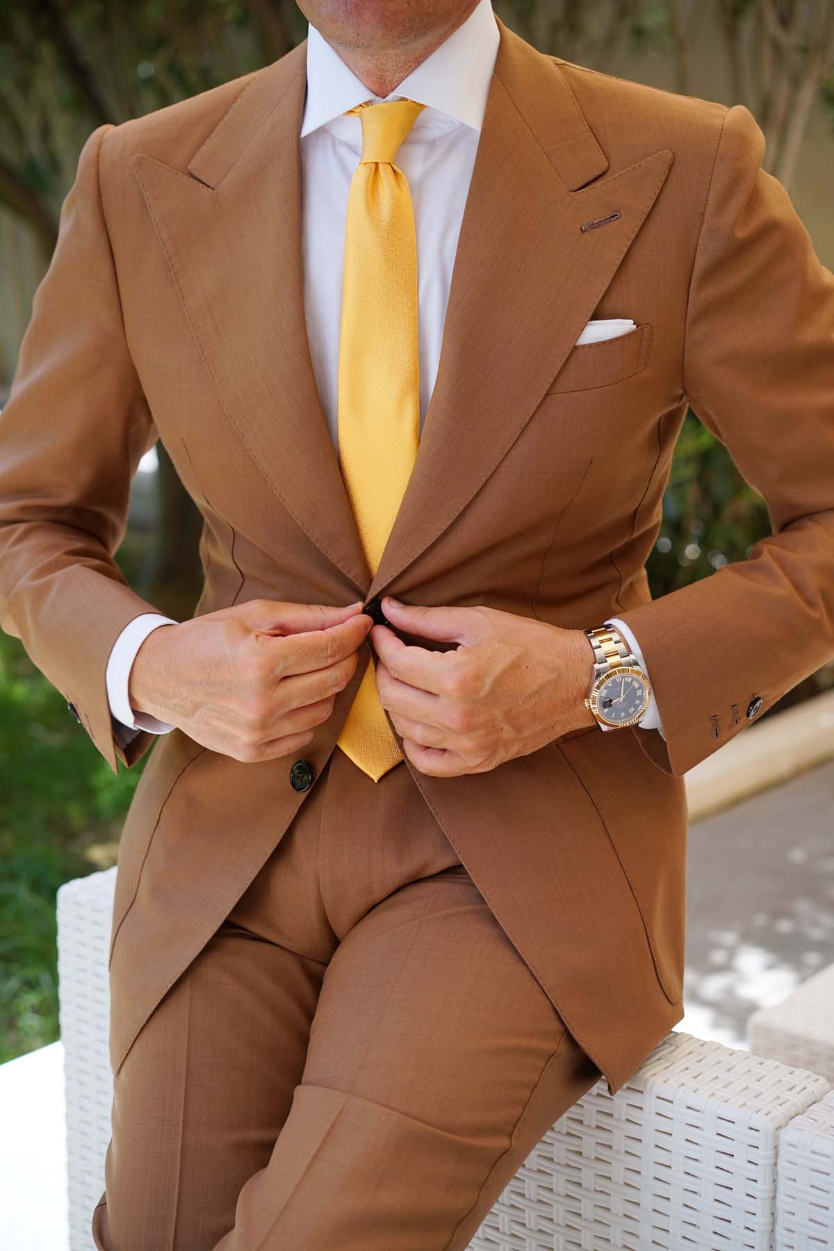 Butterscotch Yellow Herringbone Chevron Skinny Tie