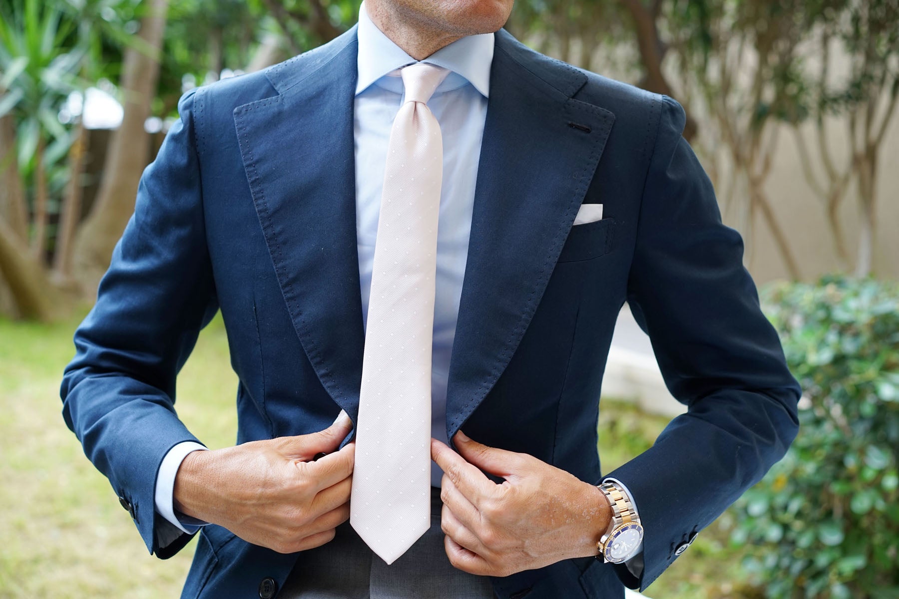 Nude Pink Polka Dots Skinny Tie