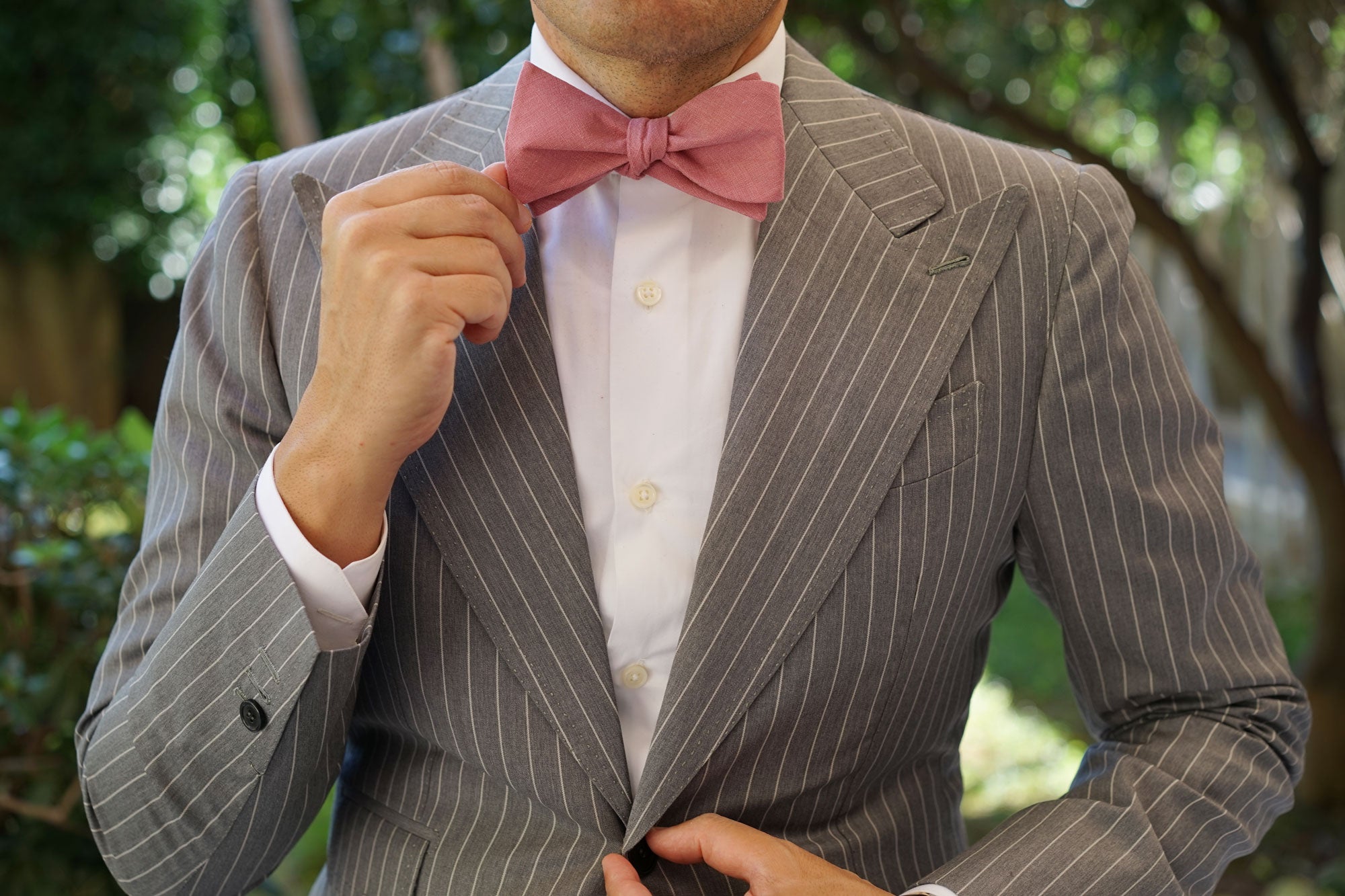 Dusty Rose Pink Linen Self Bow Tie