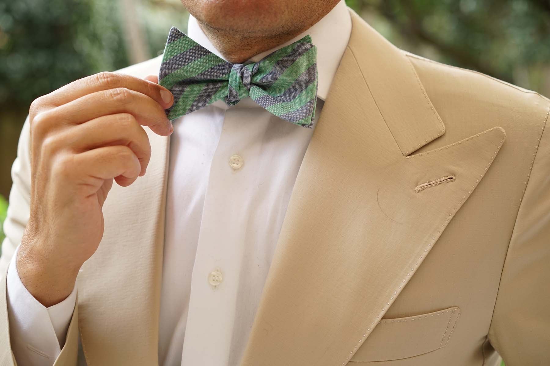 Green & Blue Bengal Linen Self Bow Tie