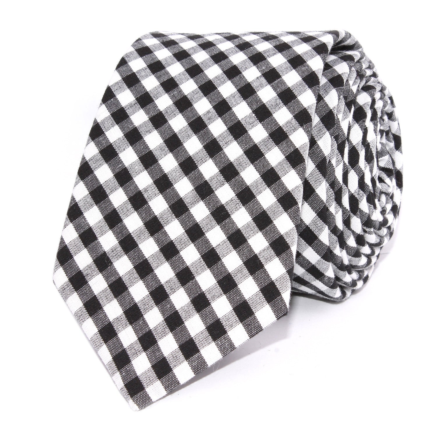 Black and White Gingham Cotton Skinny Tie