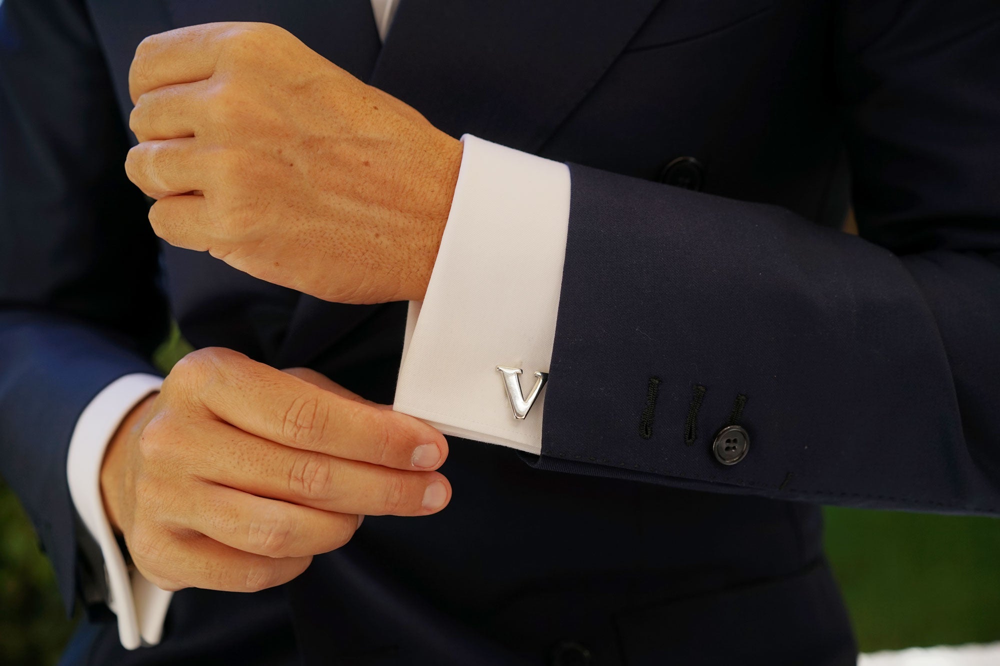 Letter V Silver Cufflinks