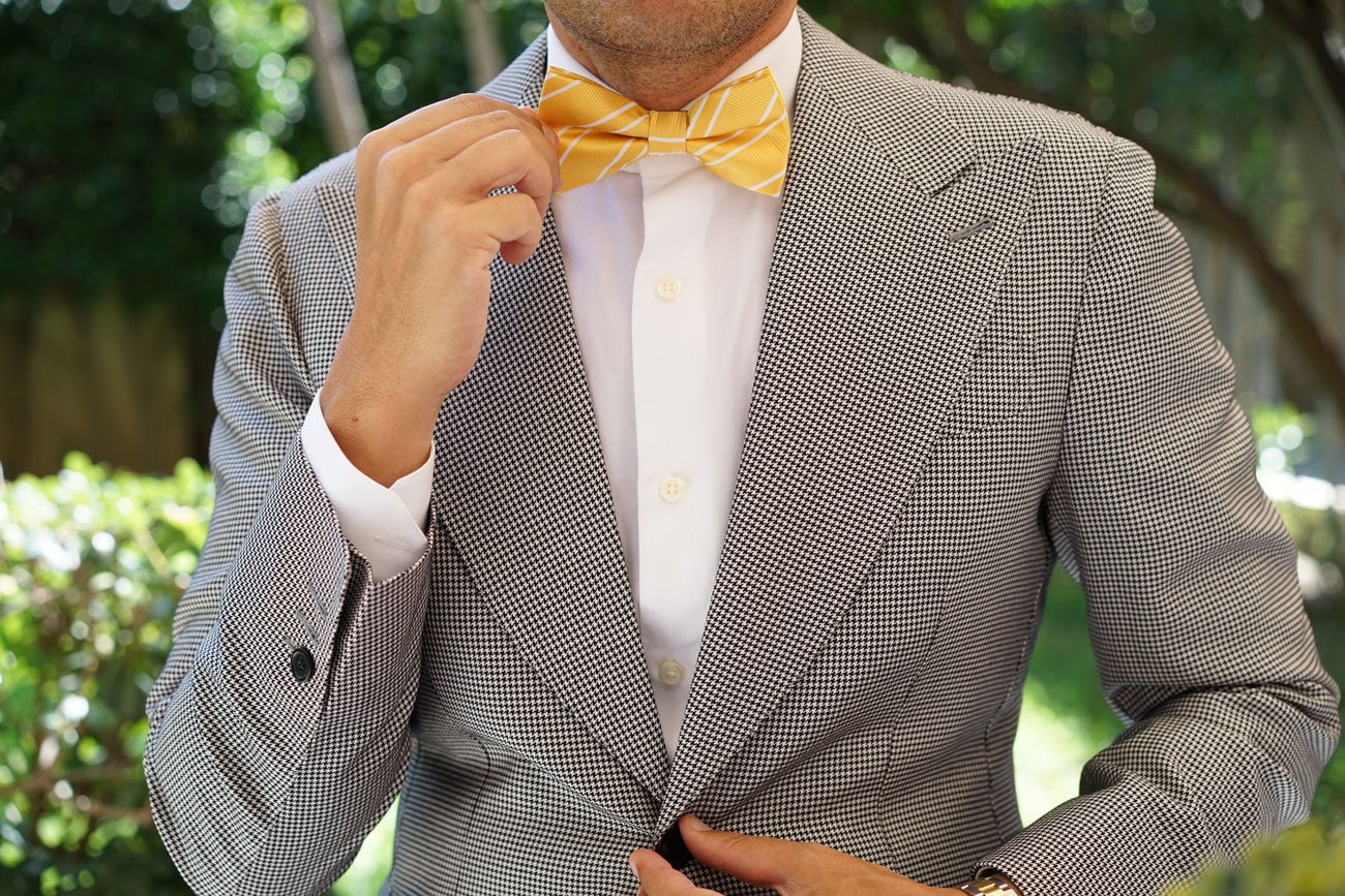 Sunflower Yellow Double Stripe Bow Tie